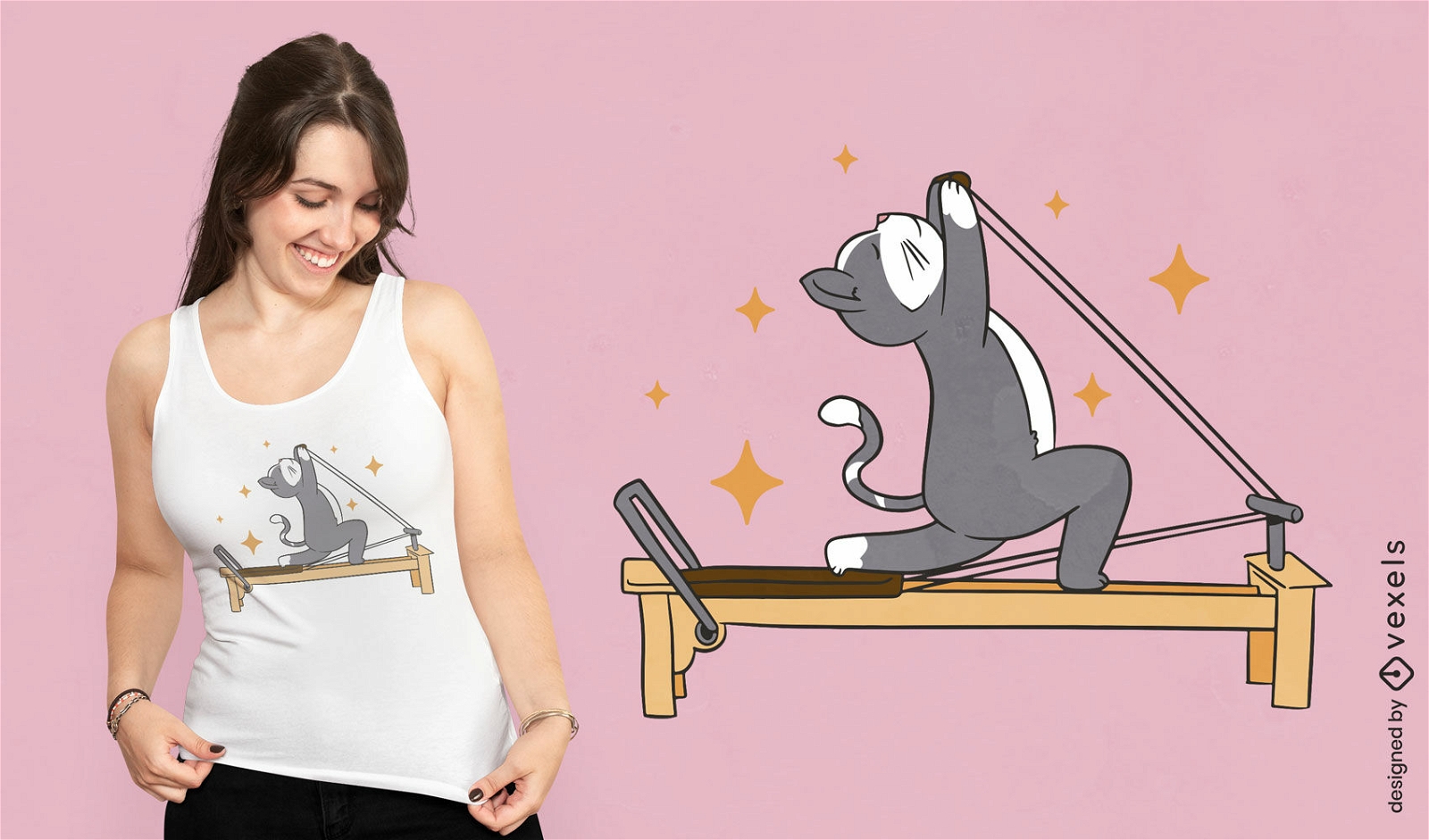 Animal de gato fazendo design de camiseta de pilates