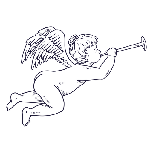 Divine cherub playing the flute PNG Design