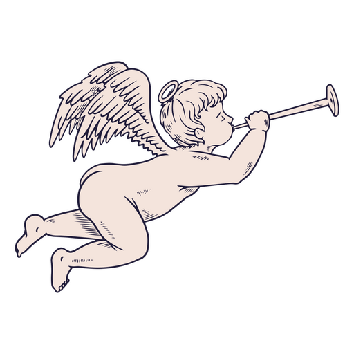 Heavenly cherub playing the flute  PNG Design