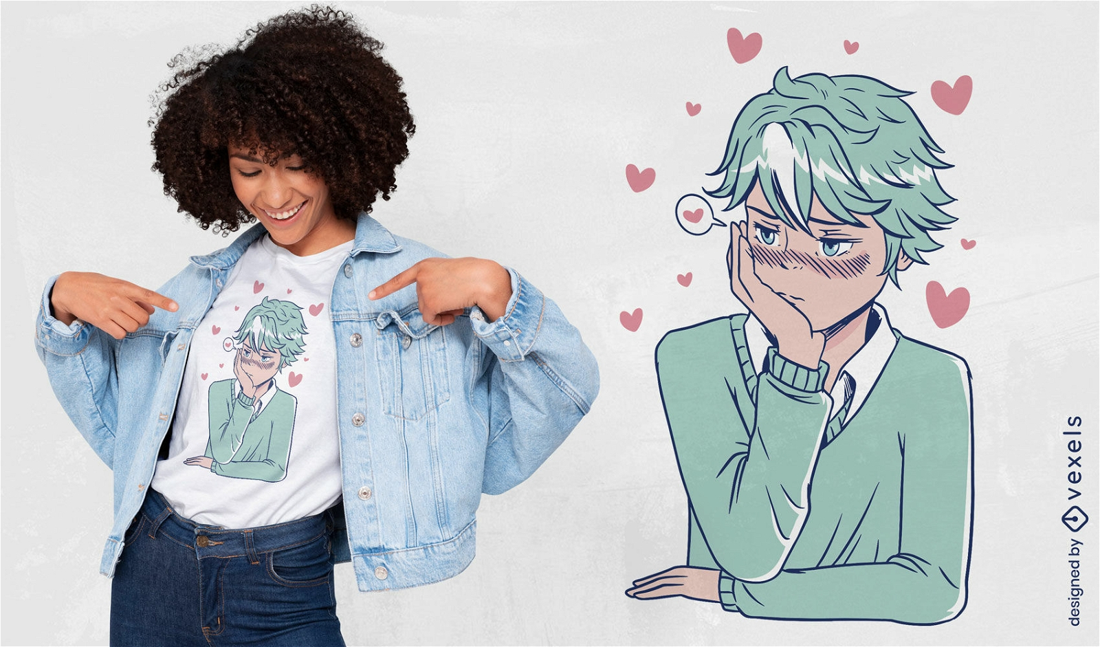 Süßer Anime-Junge im verliebten T-Shirt-Design
