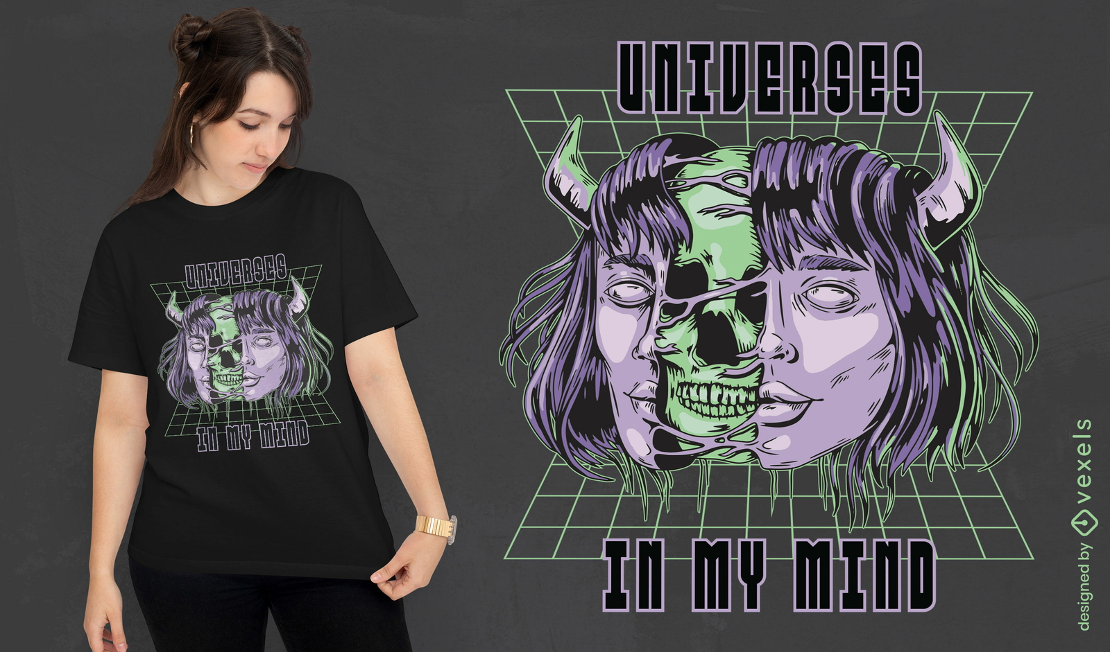 Diseño de camiseta de calavera de chica demonio