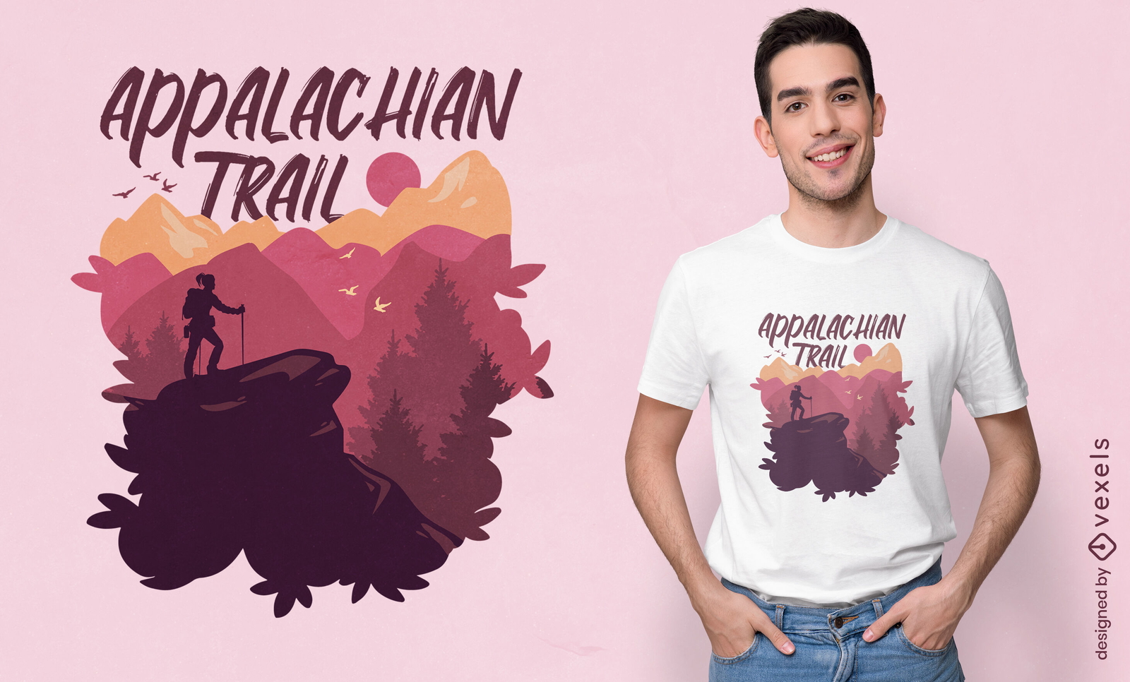 Senderismo en el diseño de la camiseta del sendero de los Apalaches.