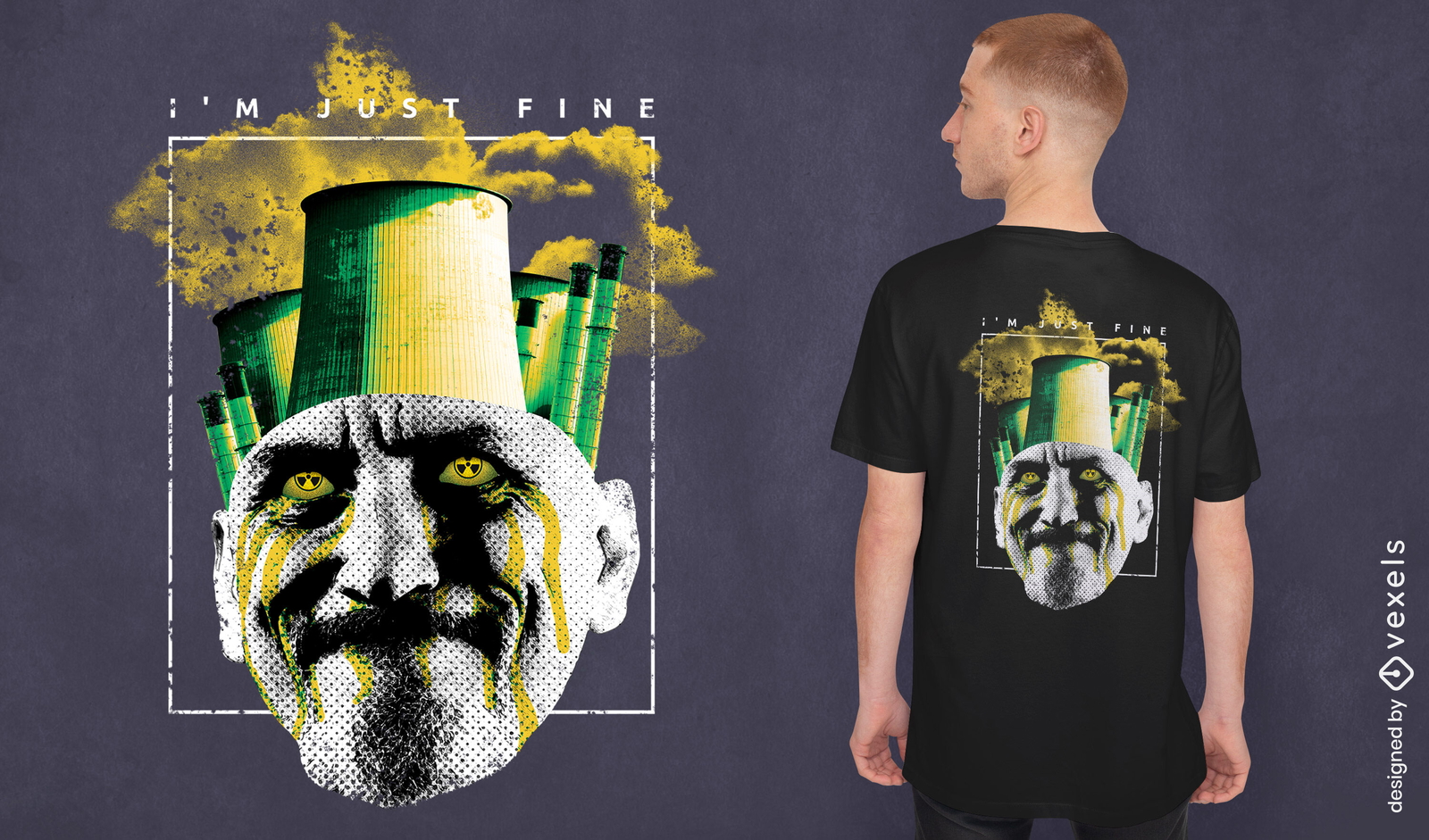 Hombre con cabeza de fábrica psd diseño de camiseta.