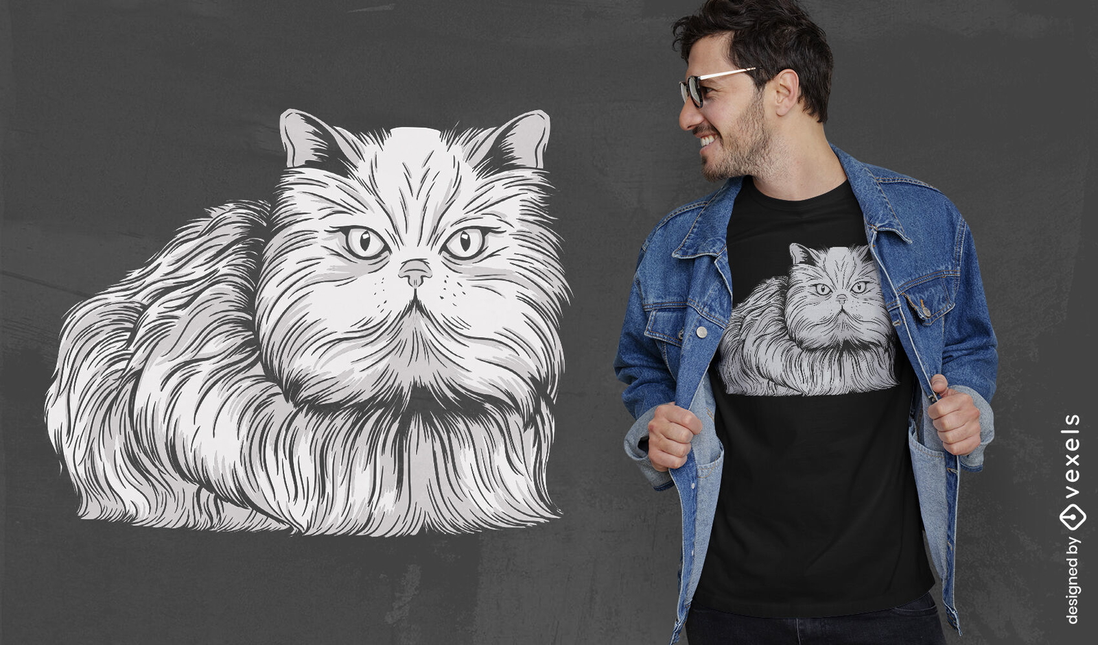 Diseño de camiseta de animal esponjoso de gato persa