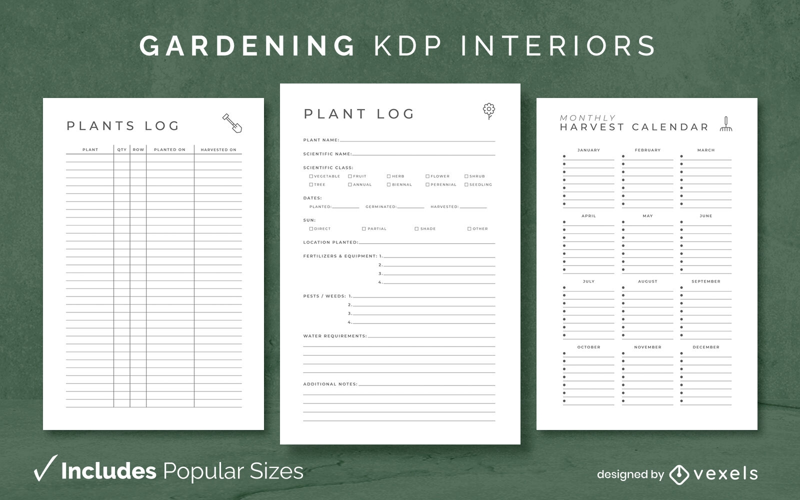 Modelo de design de diário de hobby de jardinagem KDP