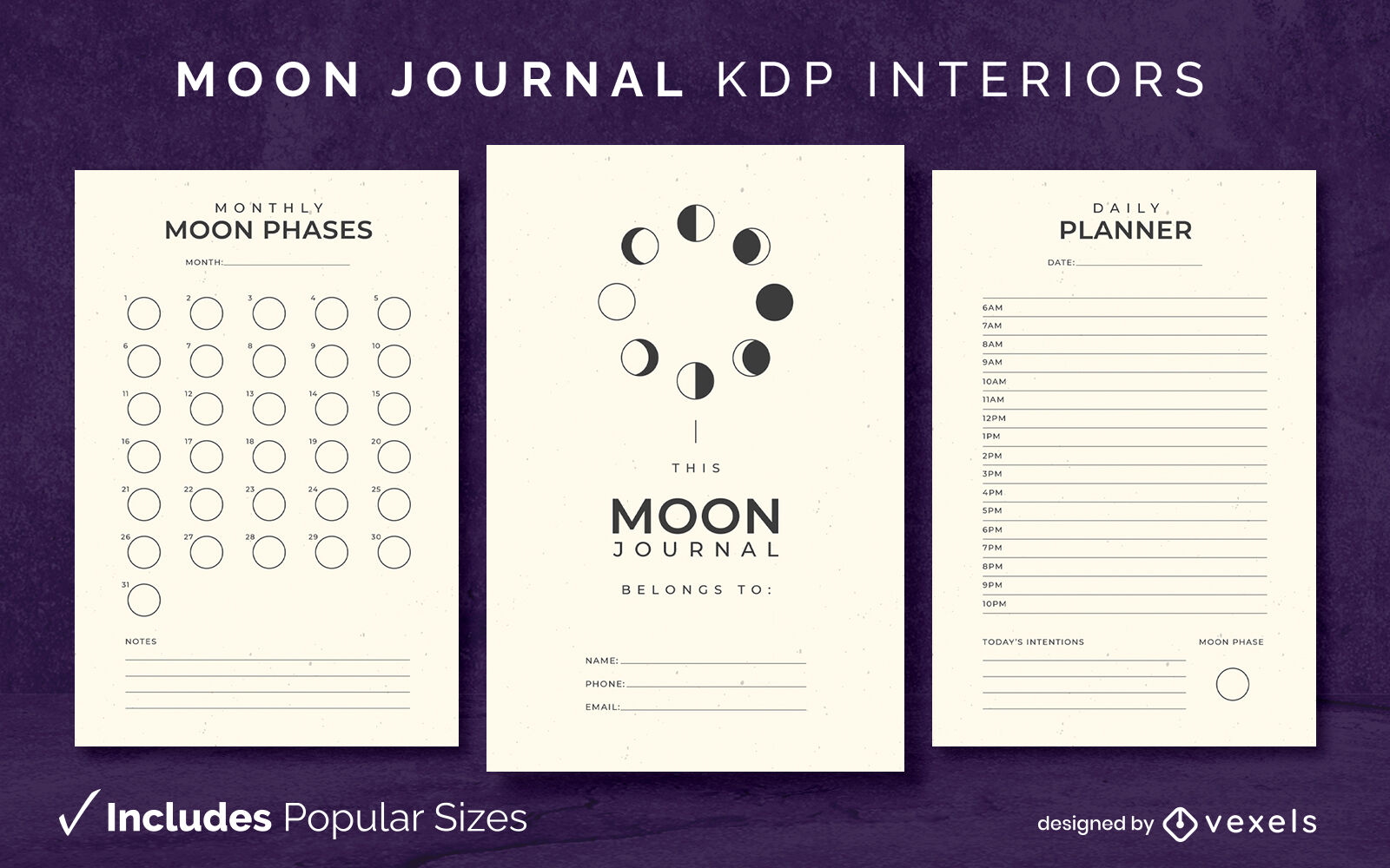 Plantilla de diario Moon KDP diseño de interiores