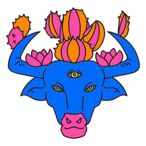 Psychedelic bull head tattoo PNG Design
