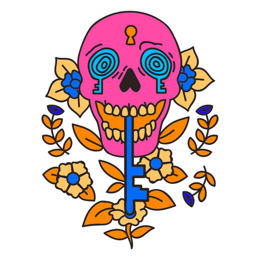 Tatuaje psicodélico de calavera y llaves Diseño PNG