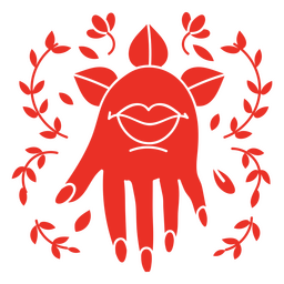 Mano psicodélica de Fátima con imagen de labios Diseño PNG