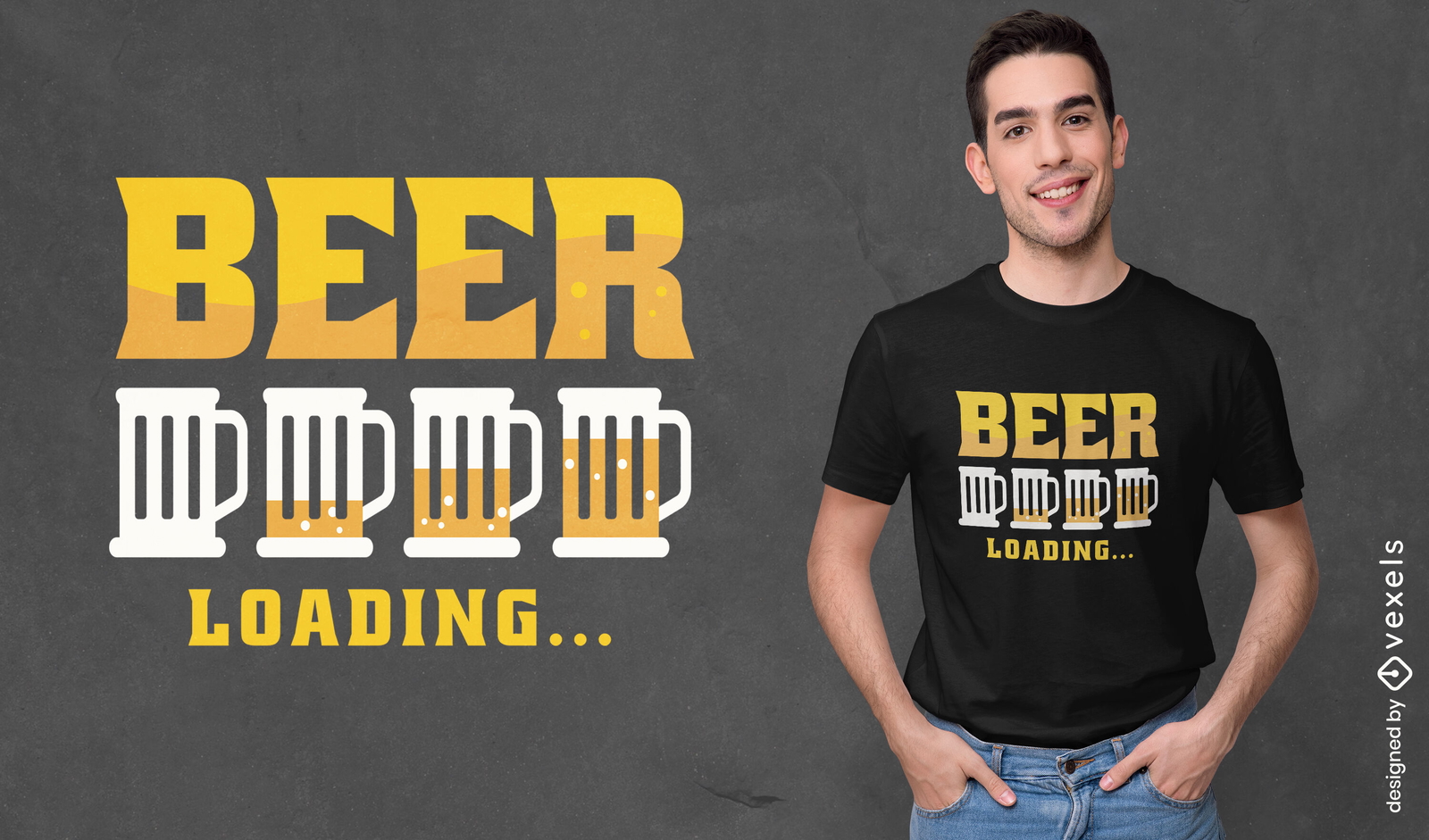 Bebida de cerveza cargando en diseño de camiseta de vasos.