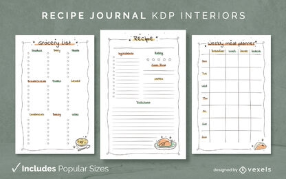 Doodle recipe book template KDP interior design