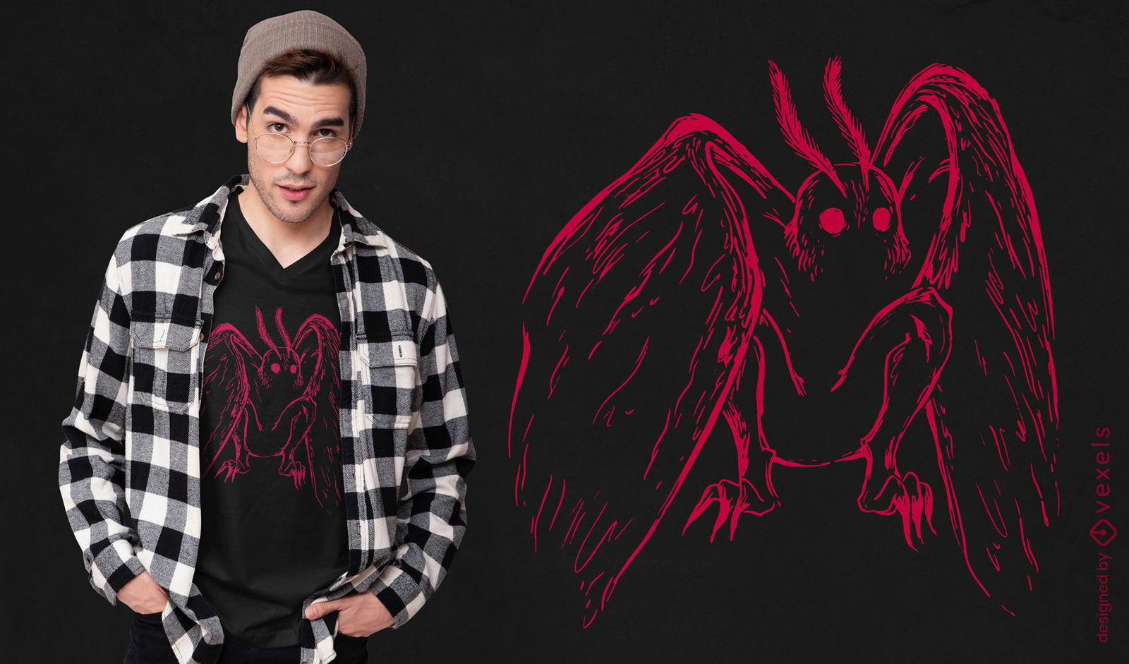 Diseño de camiseta espeluznante de Red Mothman