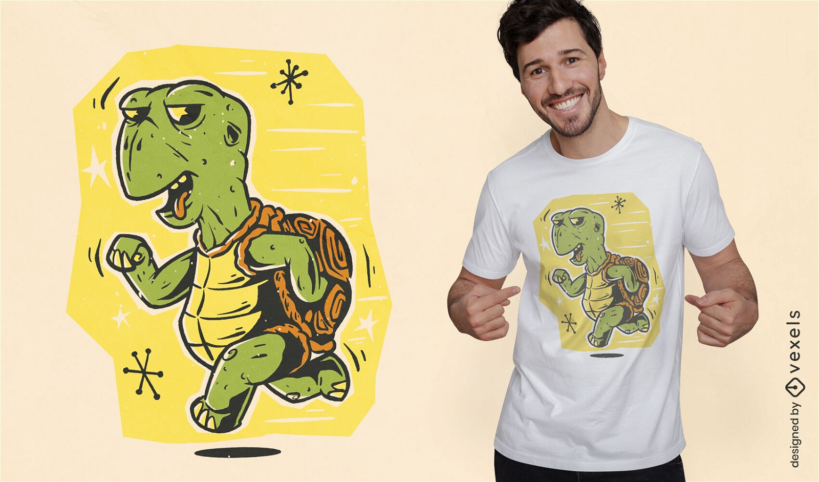 Diseño de camiseta de dibujos animados de tortuga corriendo