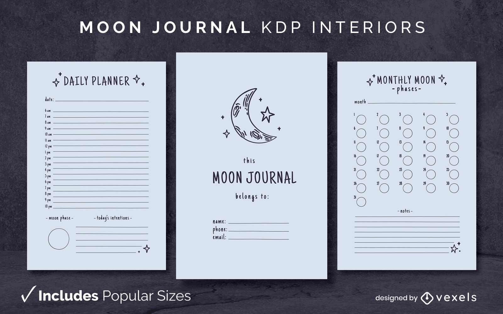 Modelo de diário da lua KDP design de interiores