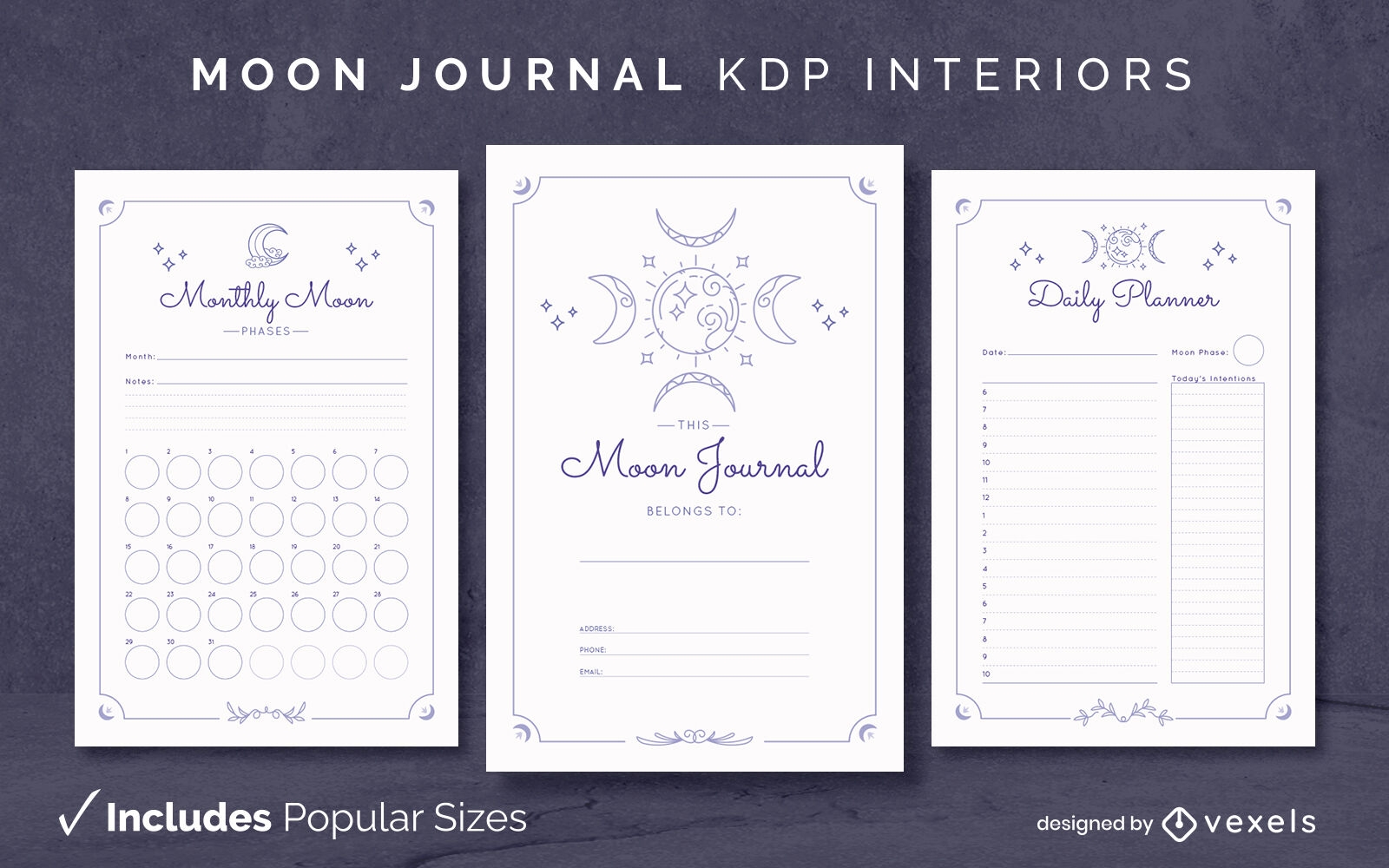 Moon journal diario plantilla KDP diseño de interiores