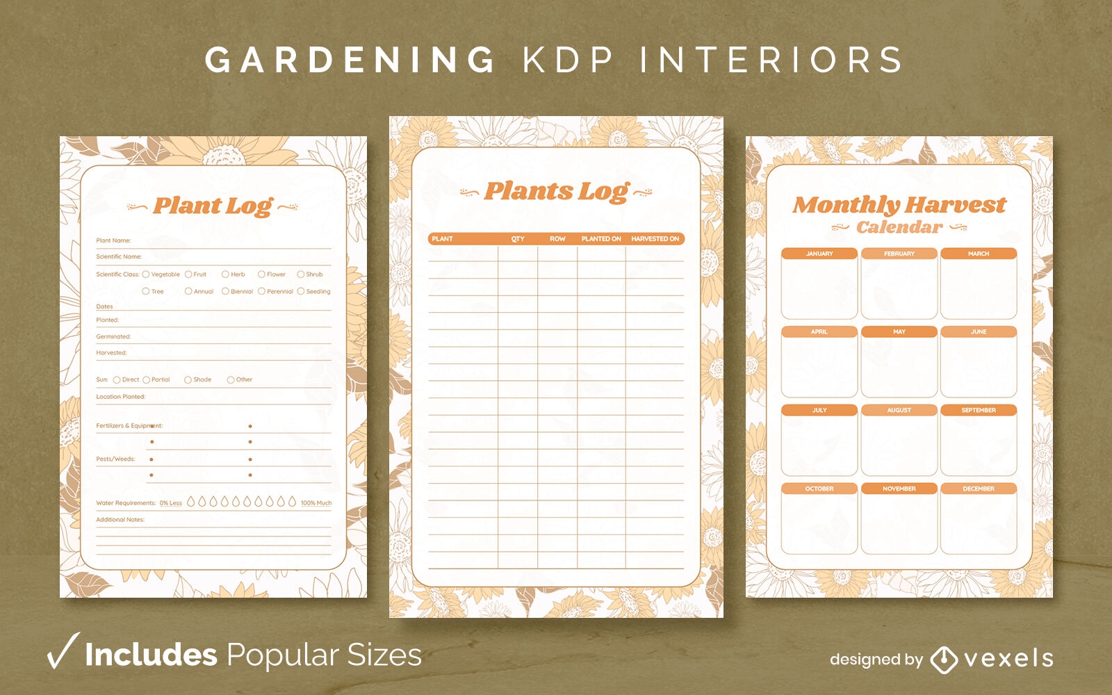 Plantilla de diseño de diario de registro de jardinería KDP