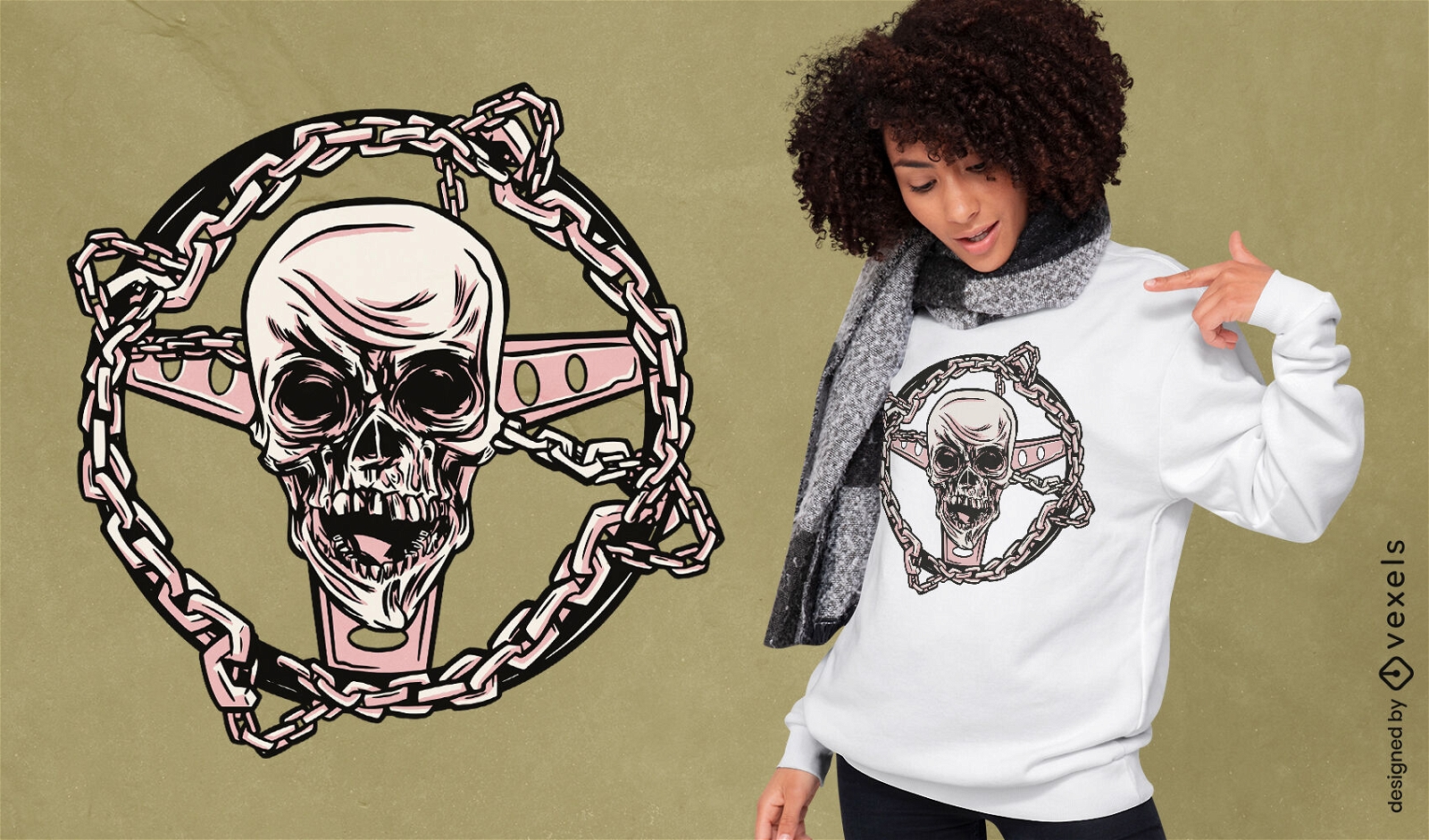 Skull wheel with chains t-shirt design