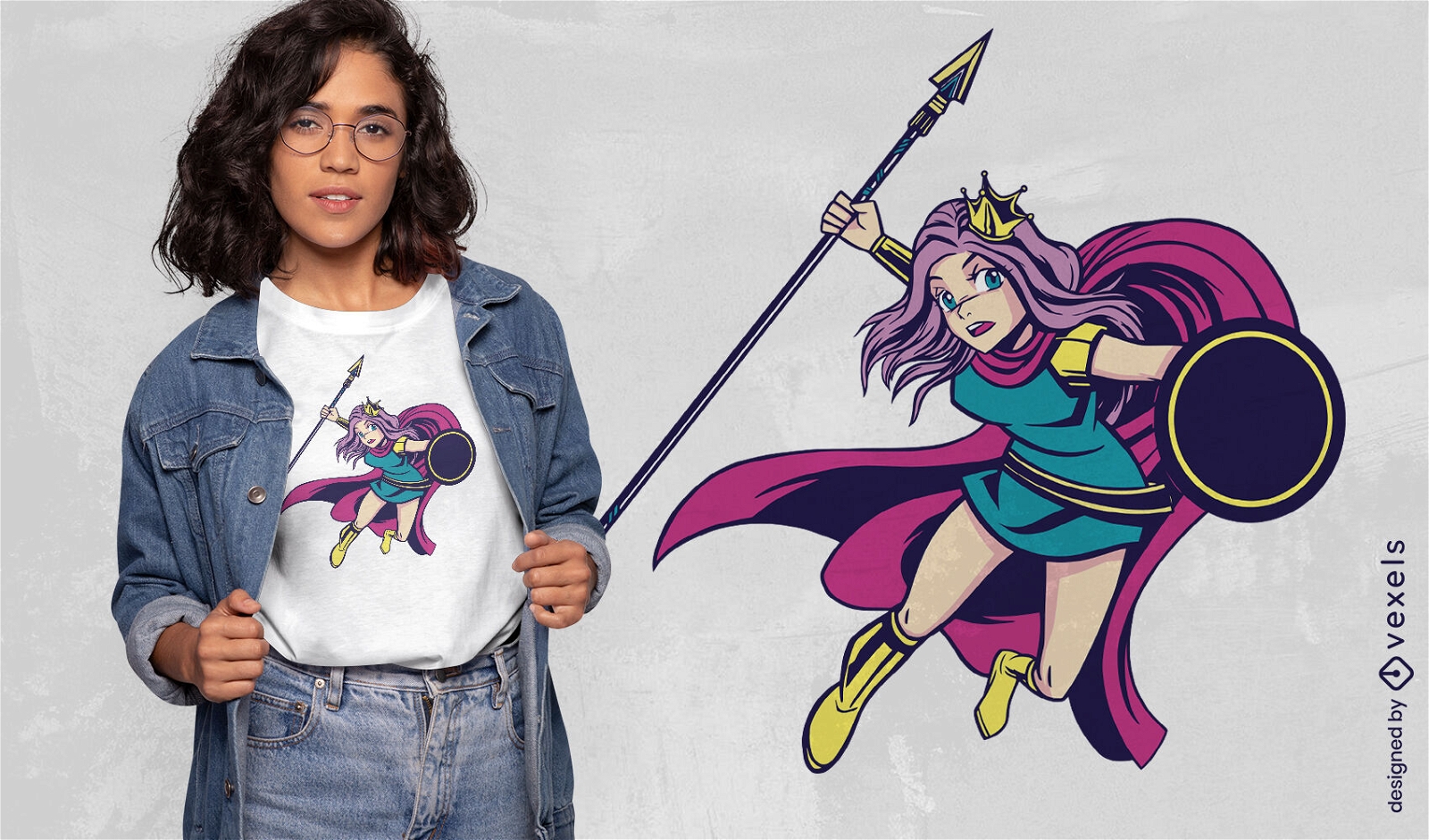 Design de camiseta de princesa guerreira de anime