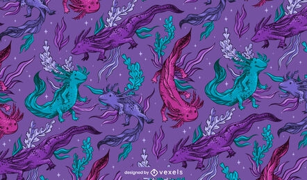 Design de padrão de animais axolotl colorido