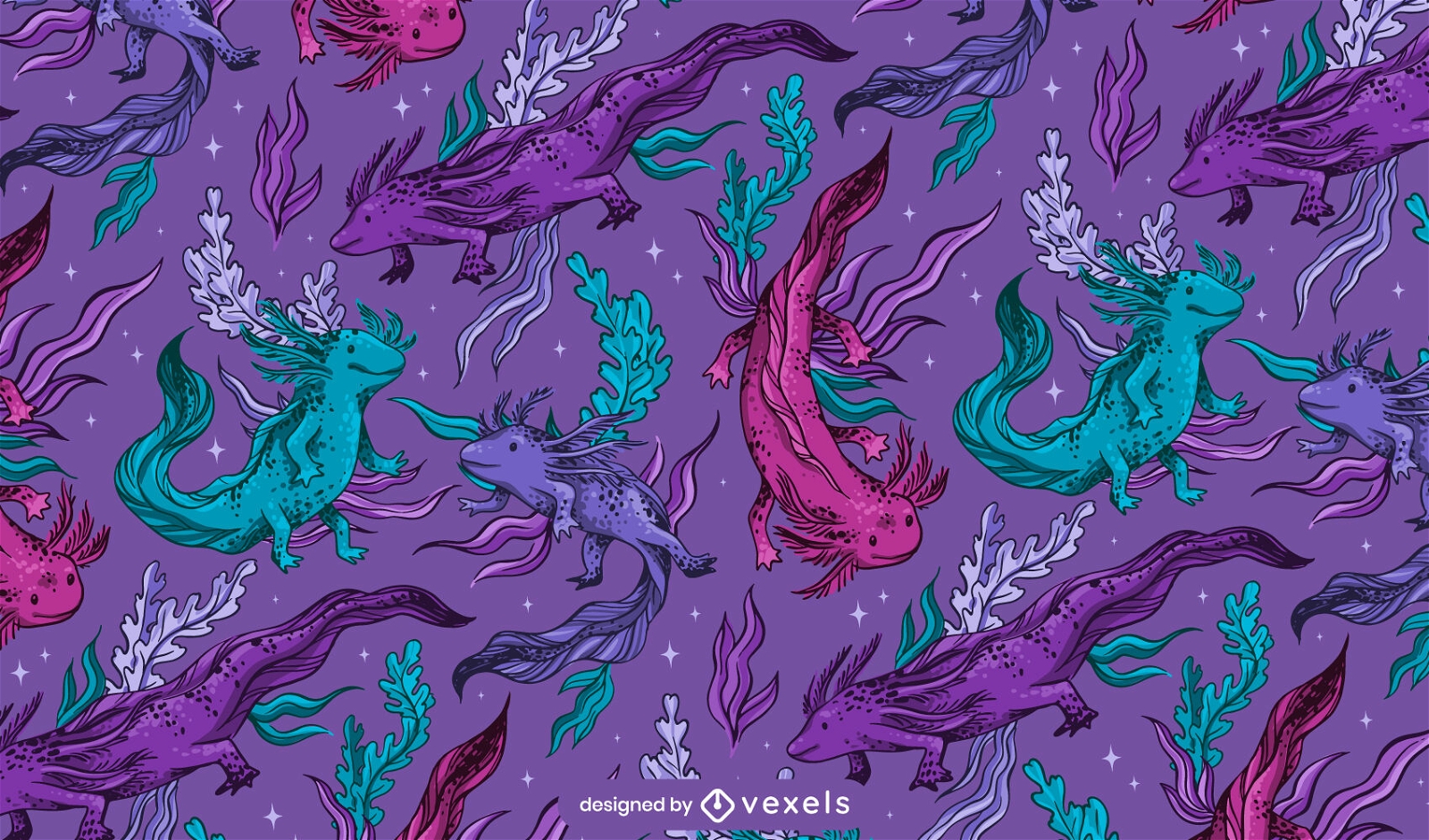 Diseño colorido del patrón de animales axolotl