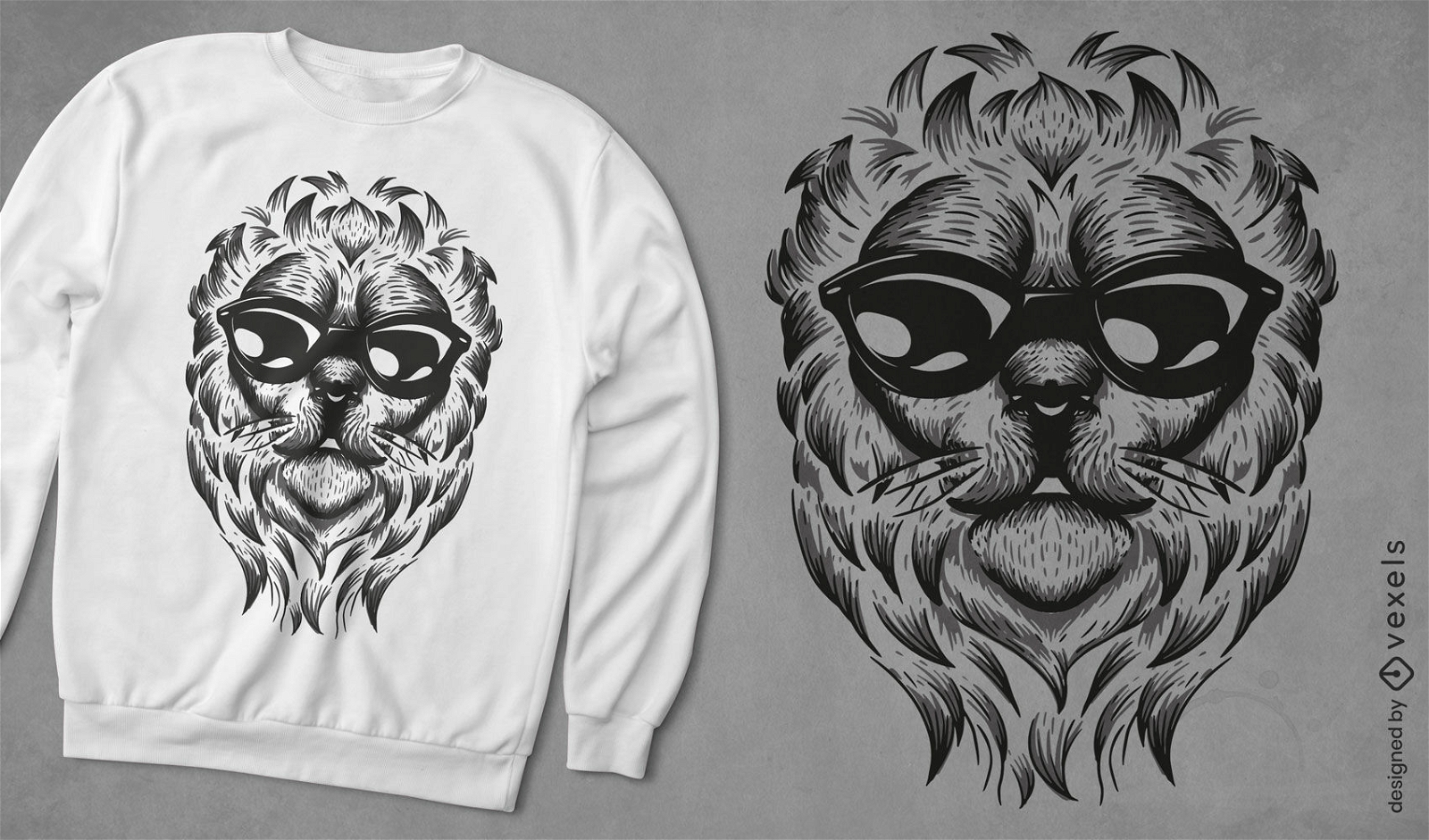 Diseño de camiseta de león genial dibujado a mano