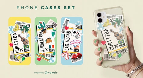 Summer traveling boarding passes phone case set