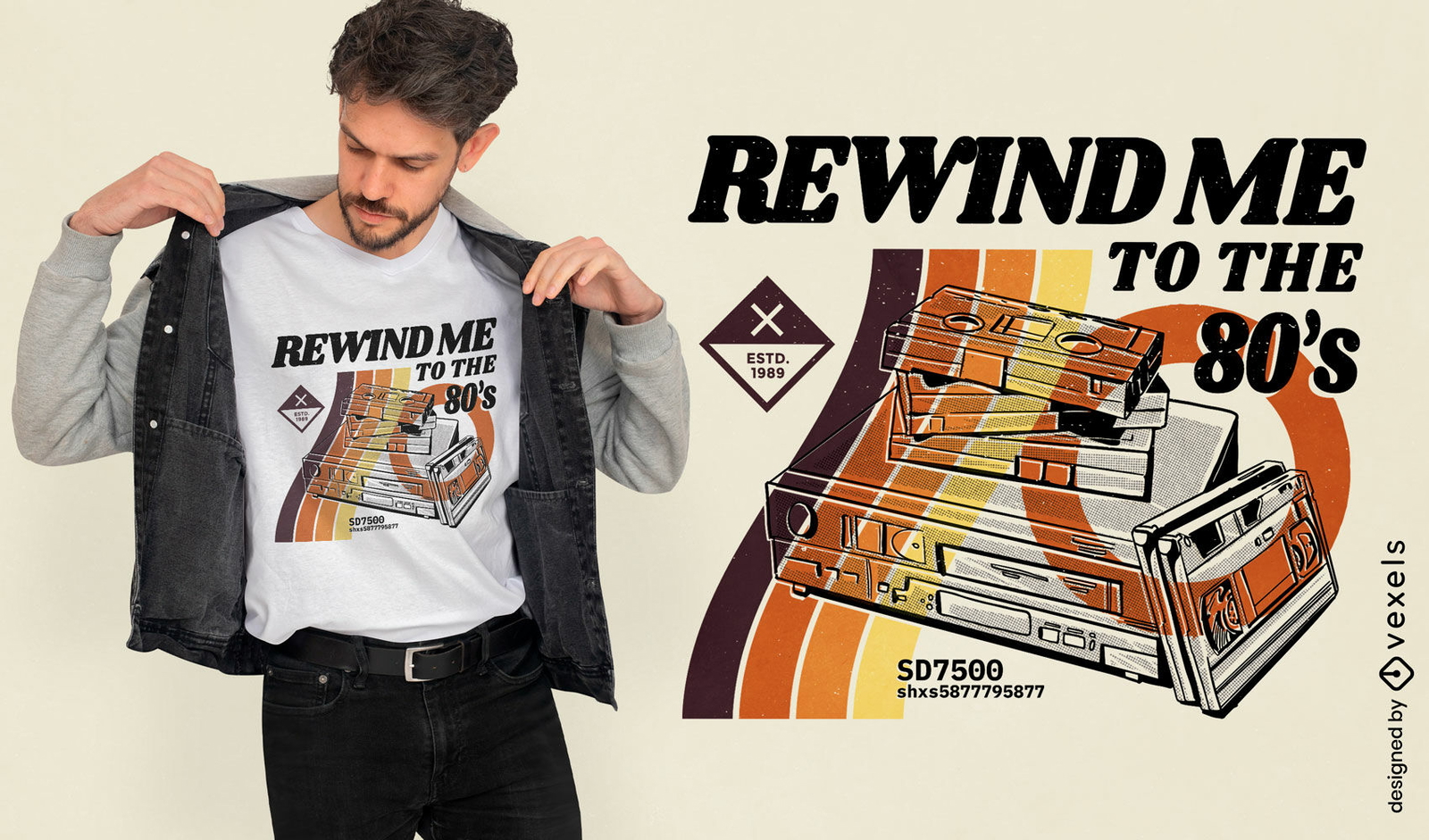 Rebobiname al diseño de camiseta retro de los 80