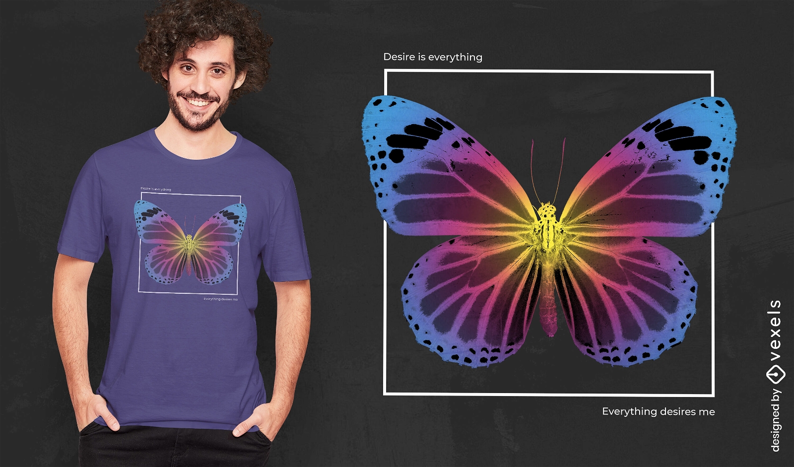 diseño de camiseta de mariposa degradada