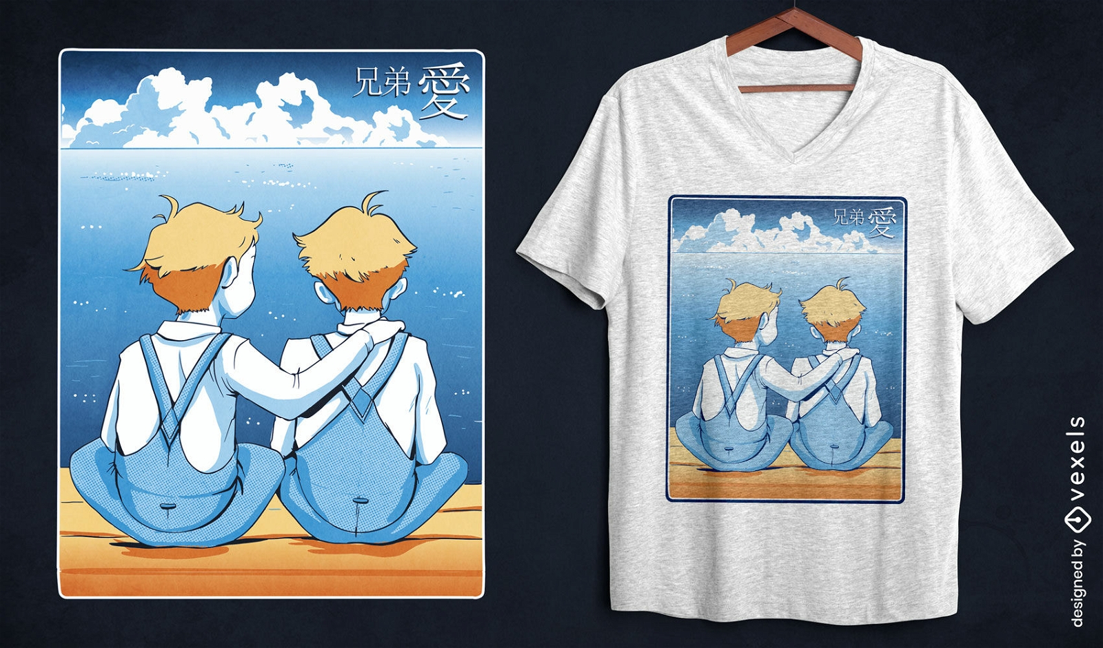 Diseño de camiseta de hermanos gemelos de anime.
