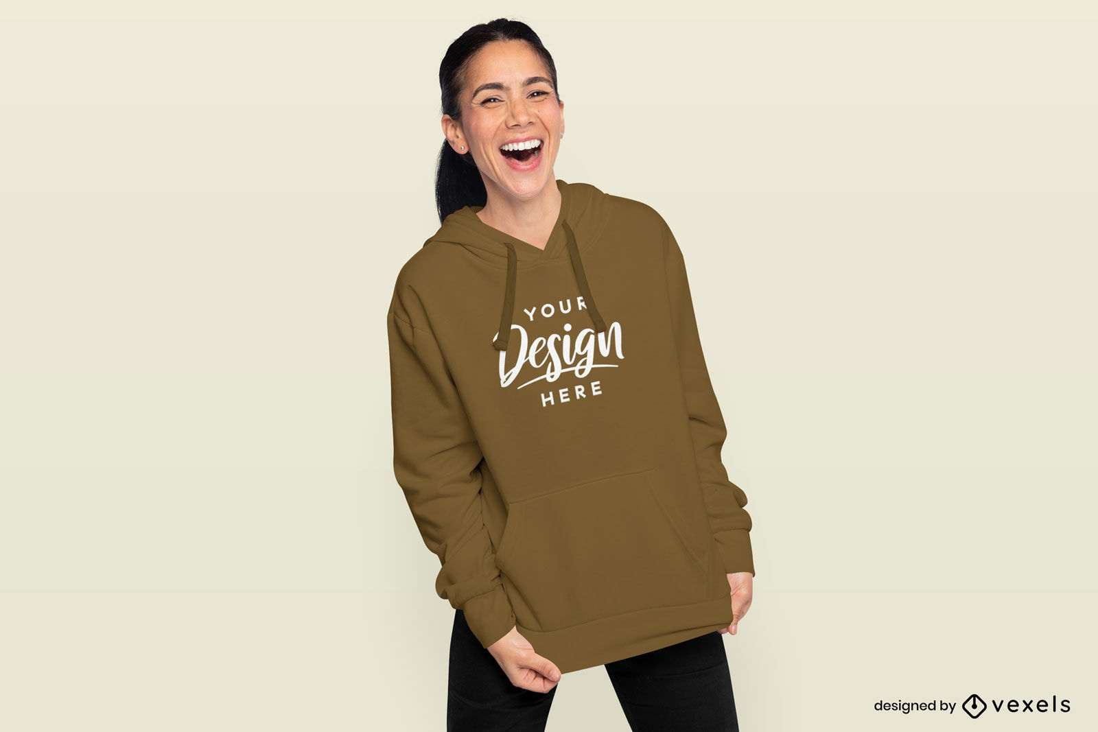 Woman laughing hoodie mockup