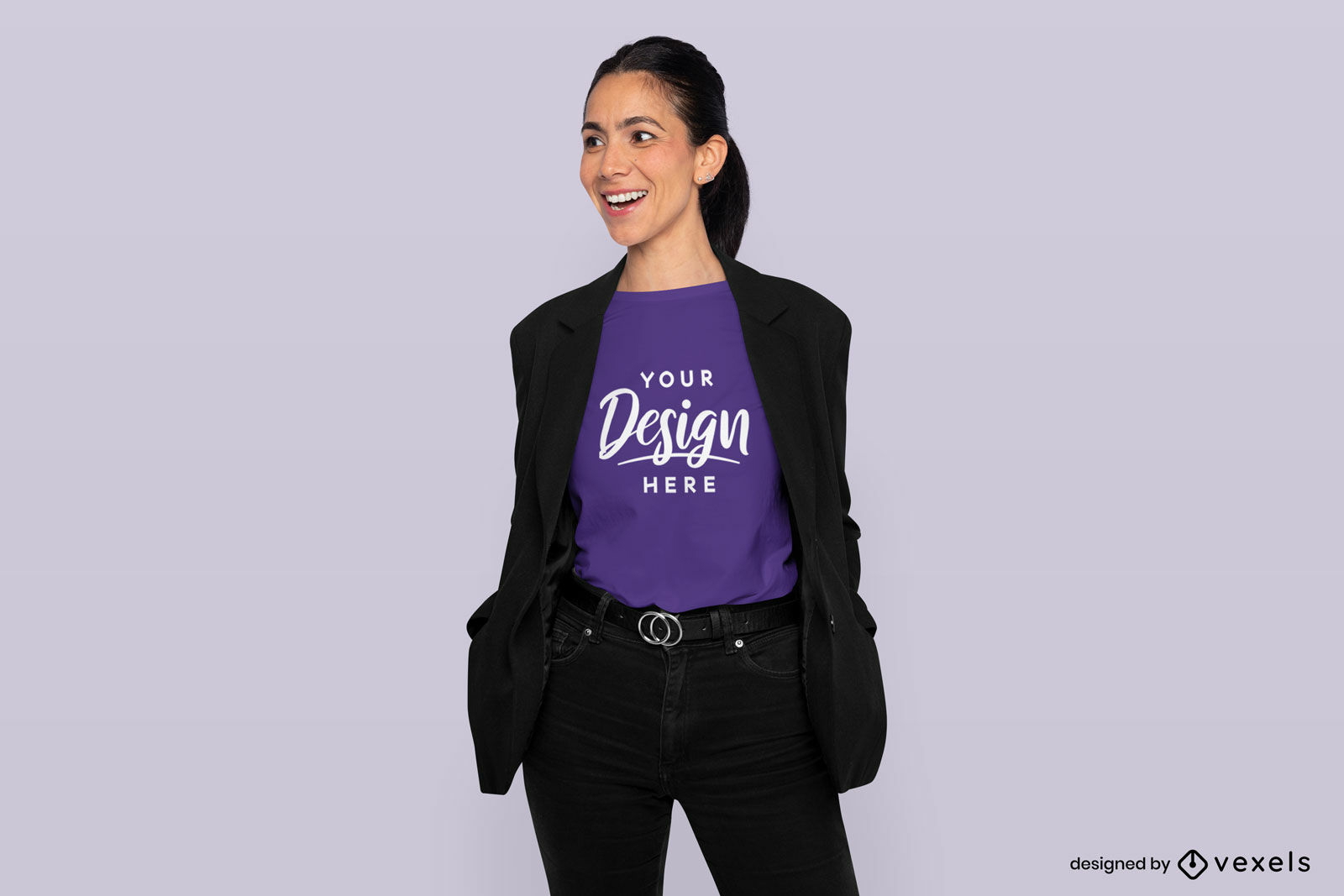 Model with blazer and t-shirt mockup