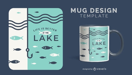 Lake fishing hobby flat mug template