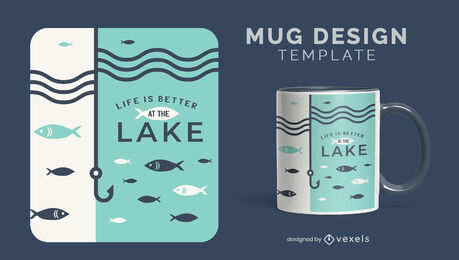 Plantilla de taza plana de hobby de pesca en el lago