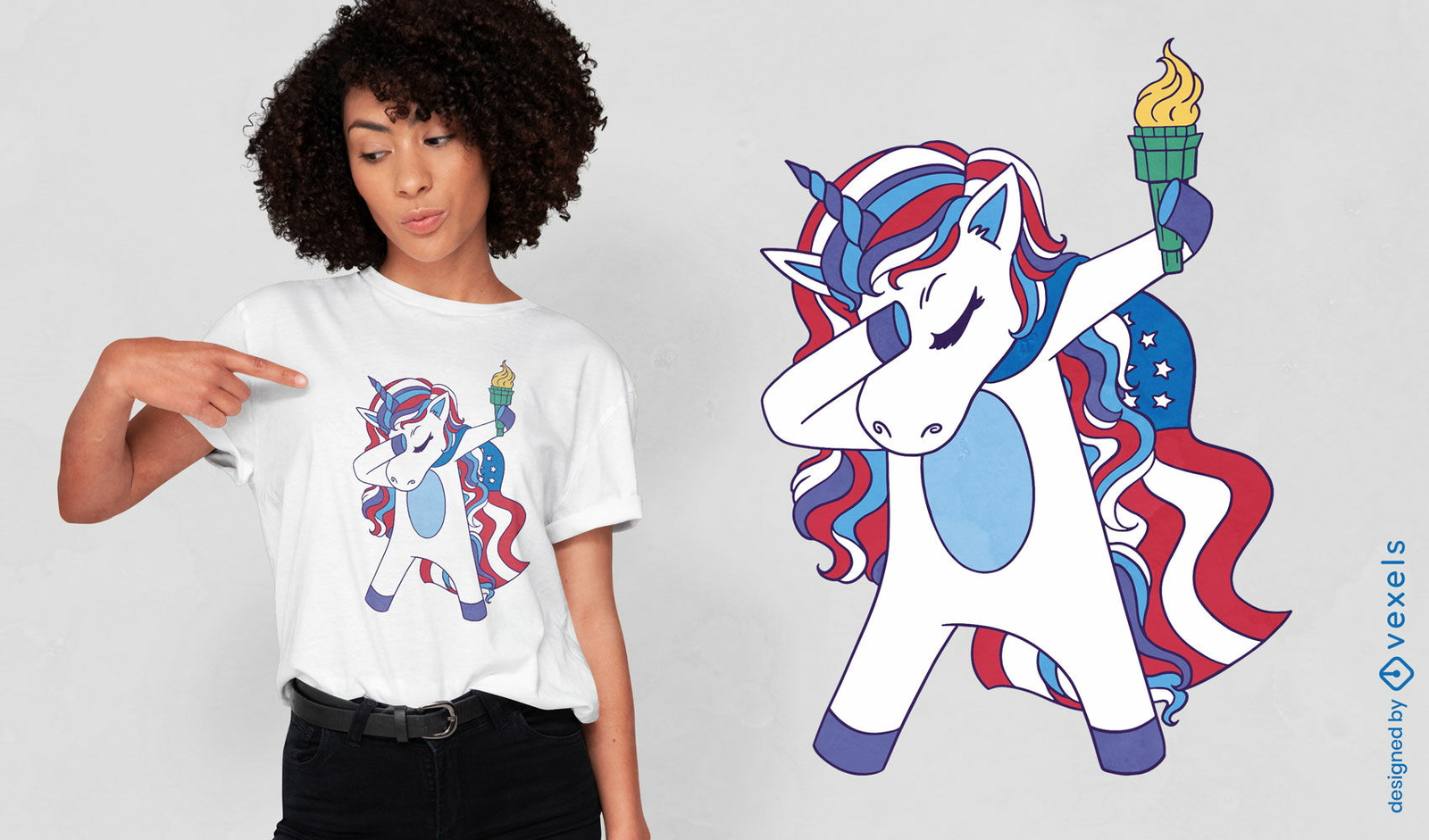 Diseño de camiseta de dabbing de unicornio de EE. UU.