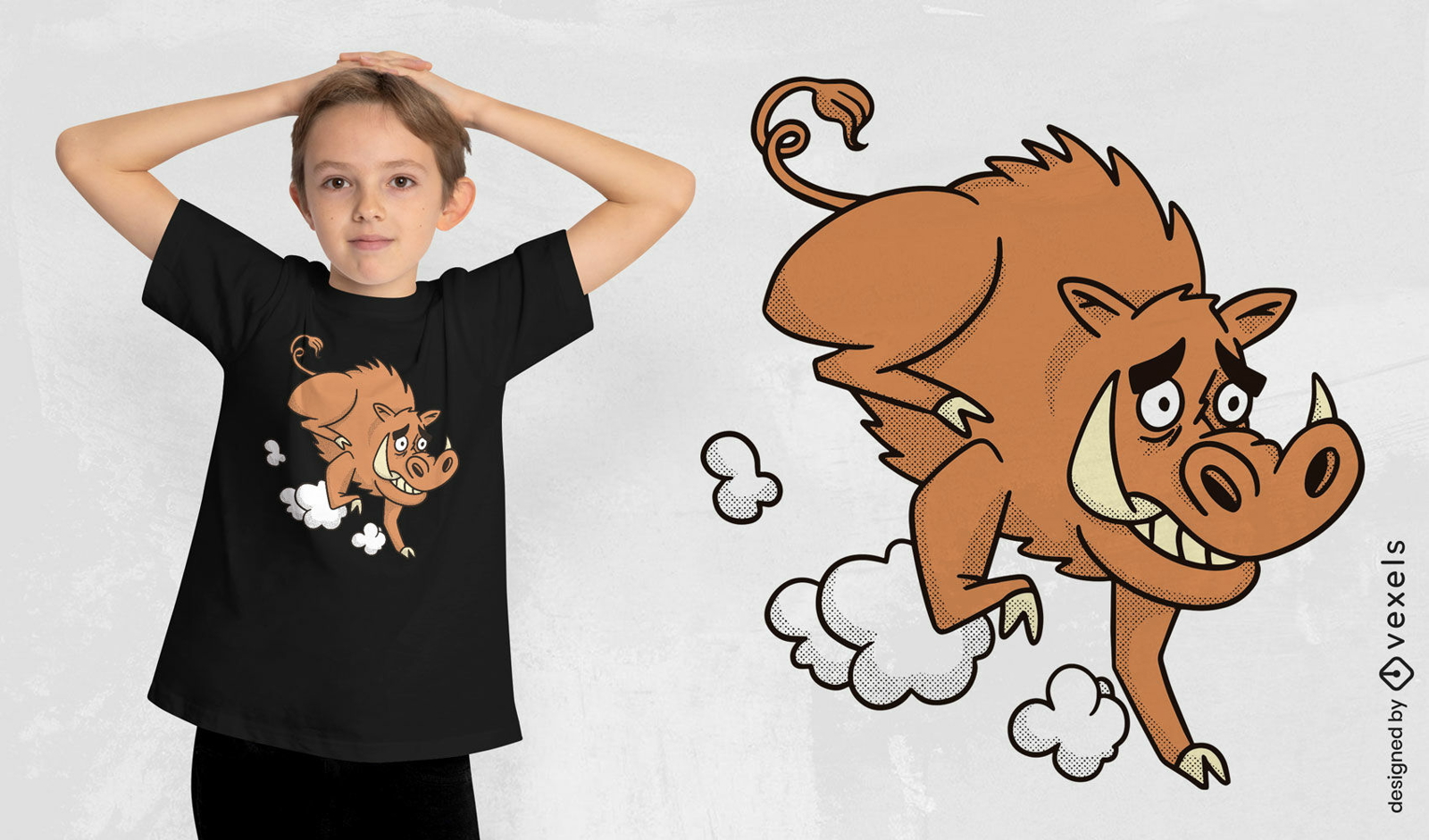 Laufendes T-Shirt Design der Wildschweintierkarikatur