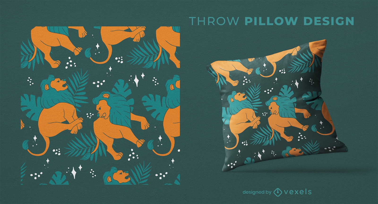 Tropical lion pattern throw pillow design
