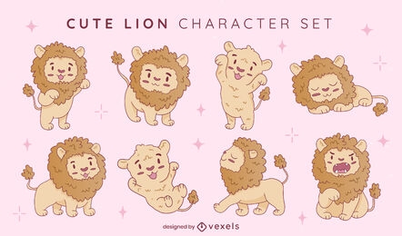 Adorable lion and tigers cubs animals set