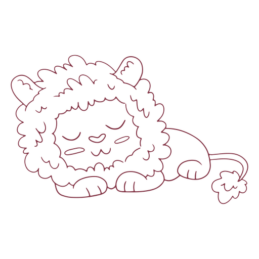 Cute sleeping lion animal stroke PNG Design