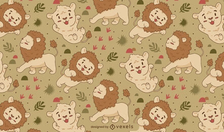 Design de padrão adorável de leões e tigres de bebê