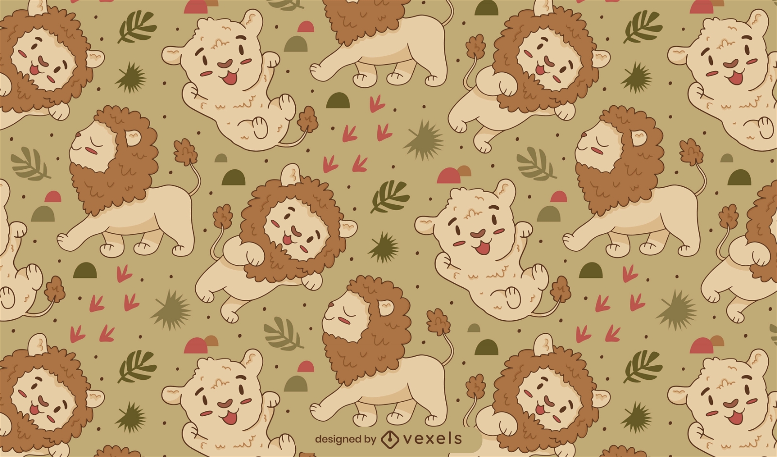 Design de padrão adorável de leões e tigres de bebê
