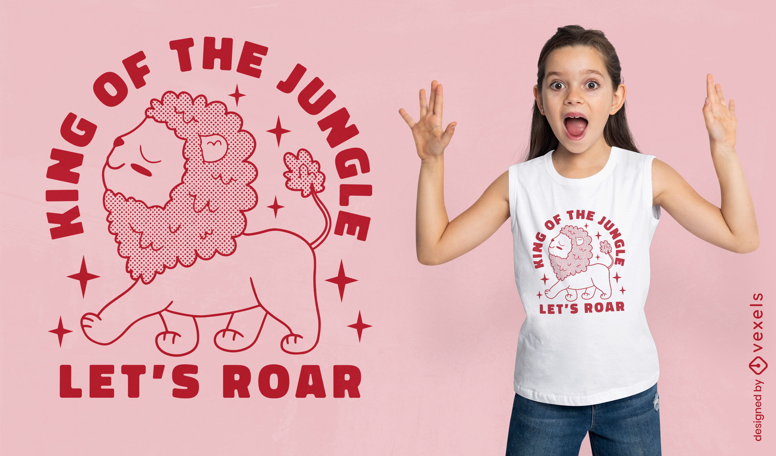 Diseño de camiseta de león infantil rey de la jungla.