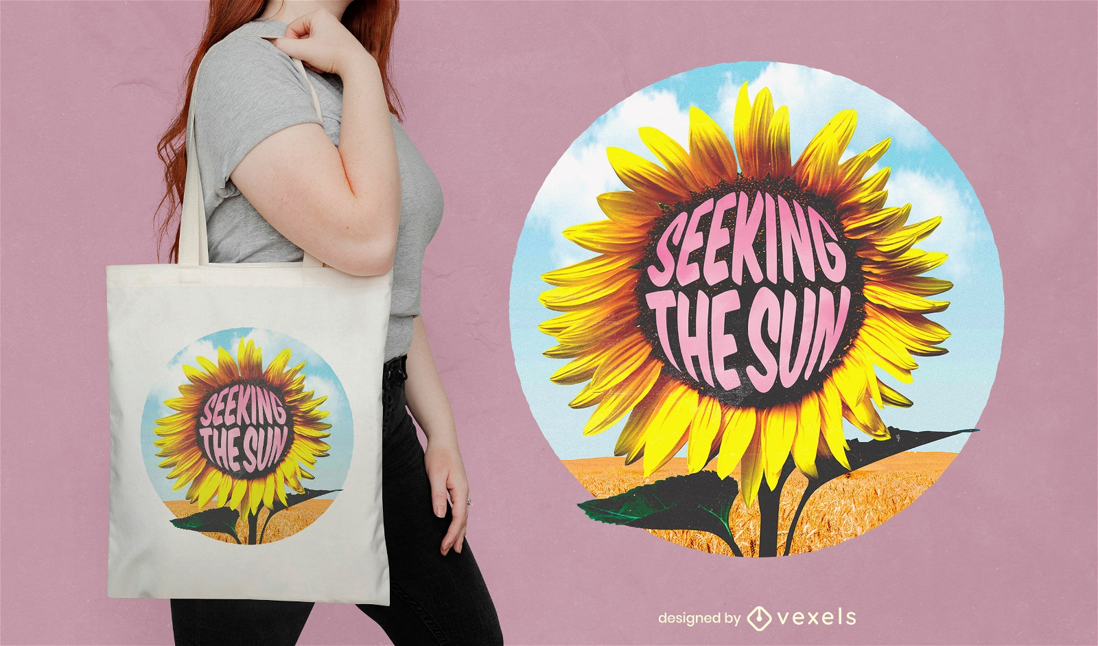Glückliches Sonnenblumennatur-Einkaufstaschendesign