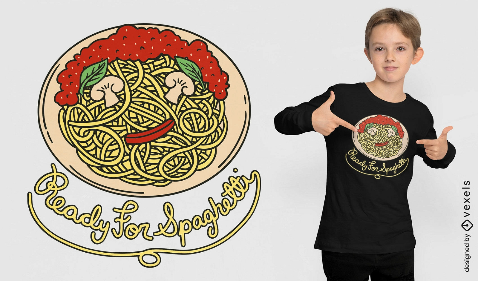 Design de t-shirt de prato de comida italiana espaguete