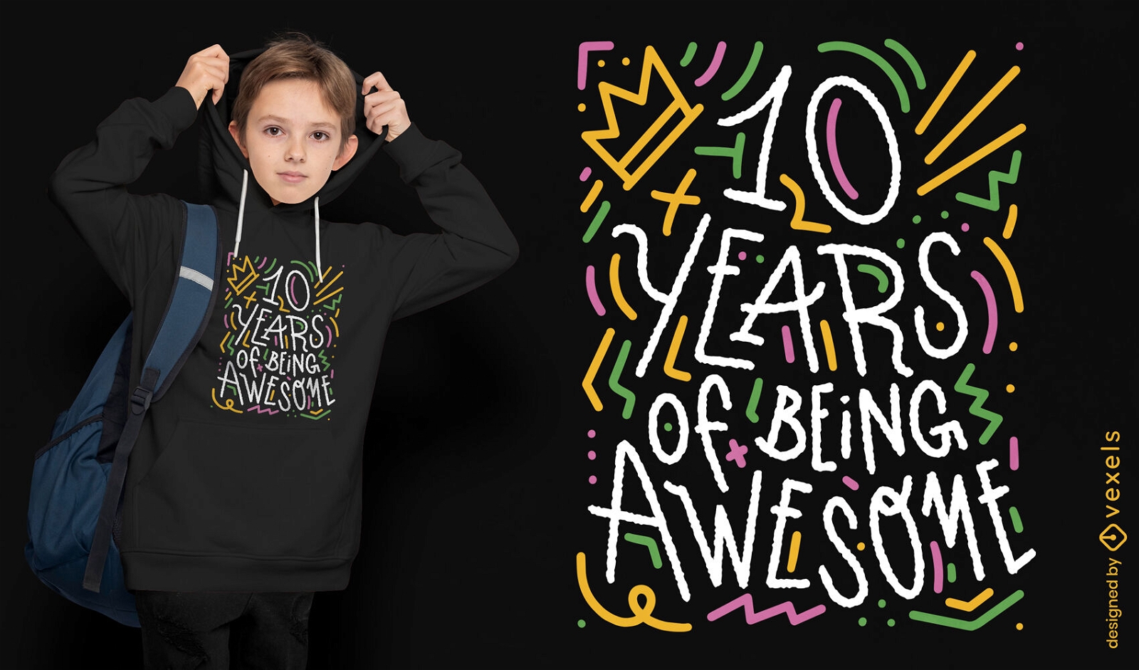 10 anos sendo incrível design de camiseta infantil