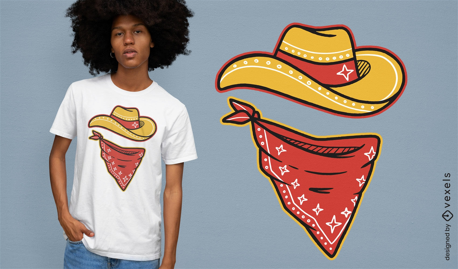 Cowboy-T-Shirt-Design mit Westernhut und Bandana