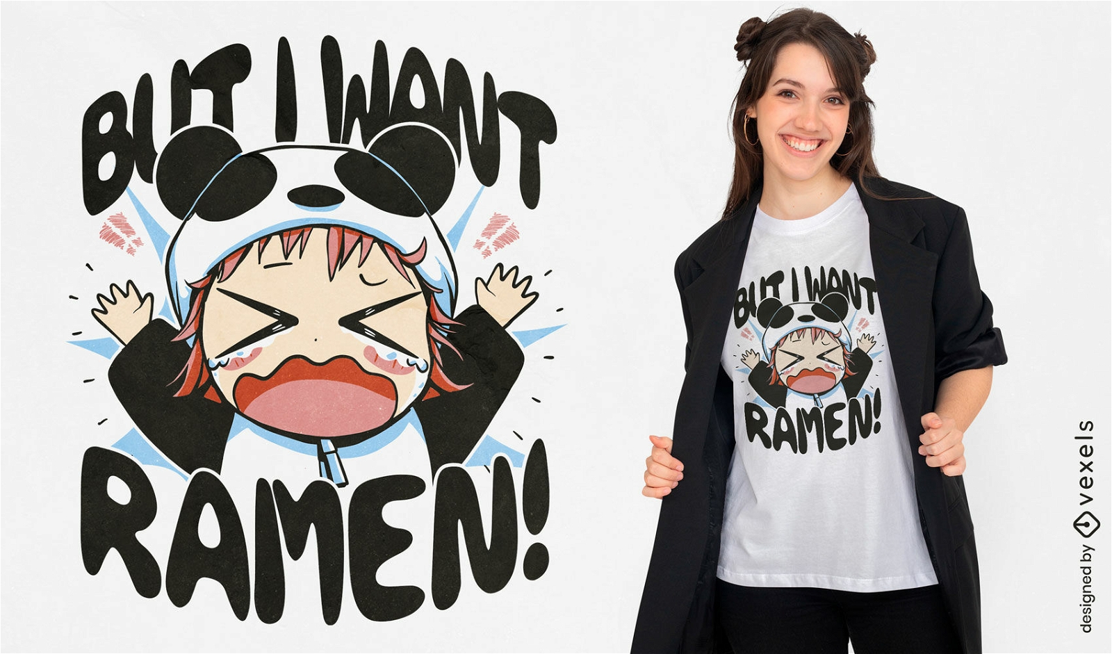 But I want ramen kawaii anime t-shirt design