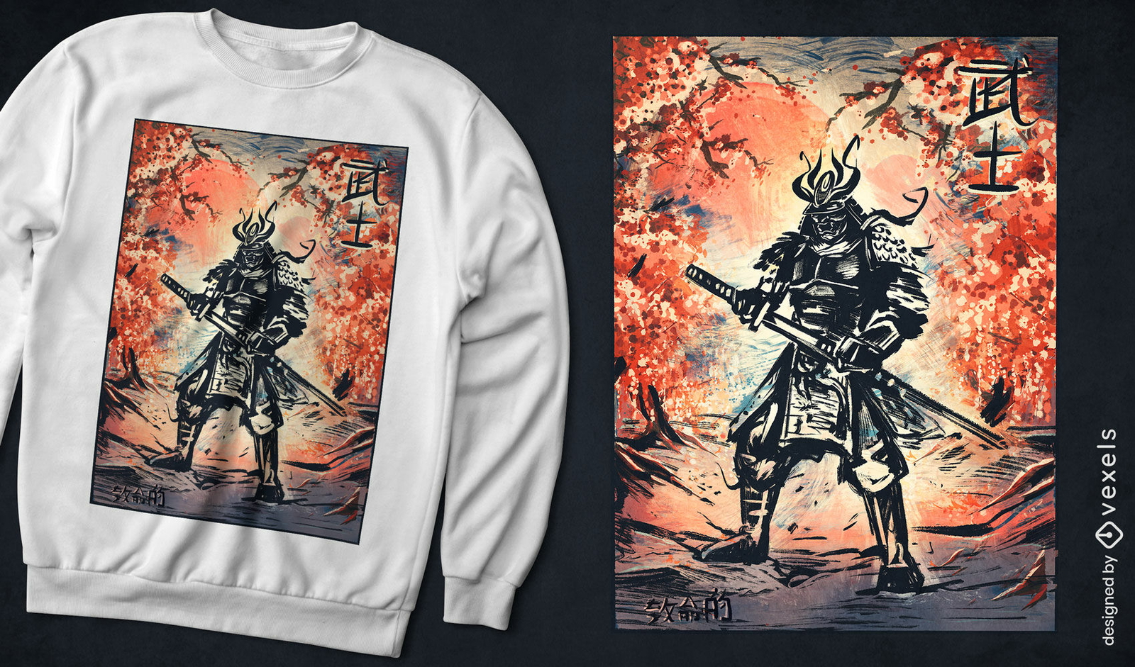 Design de ilustração tradicional de samurai