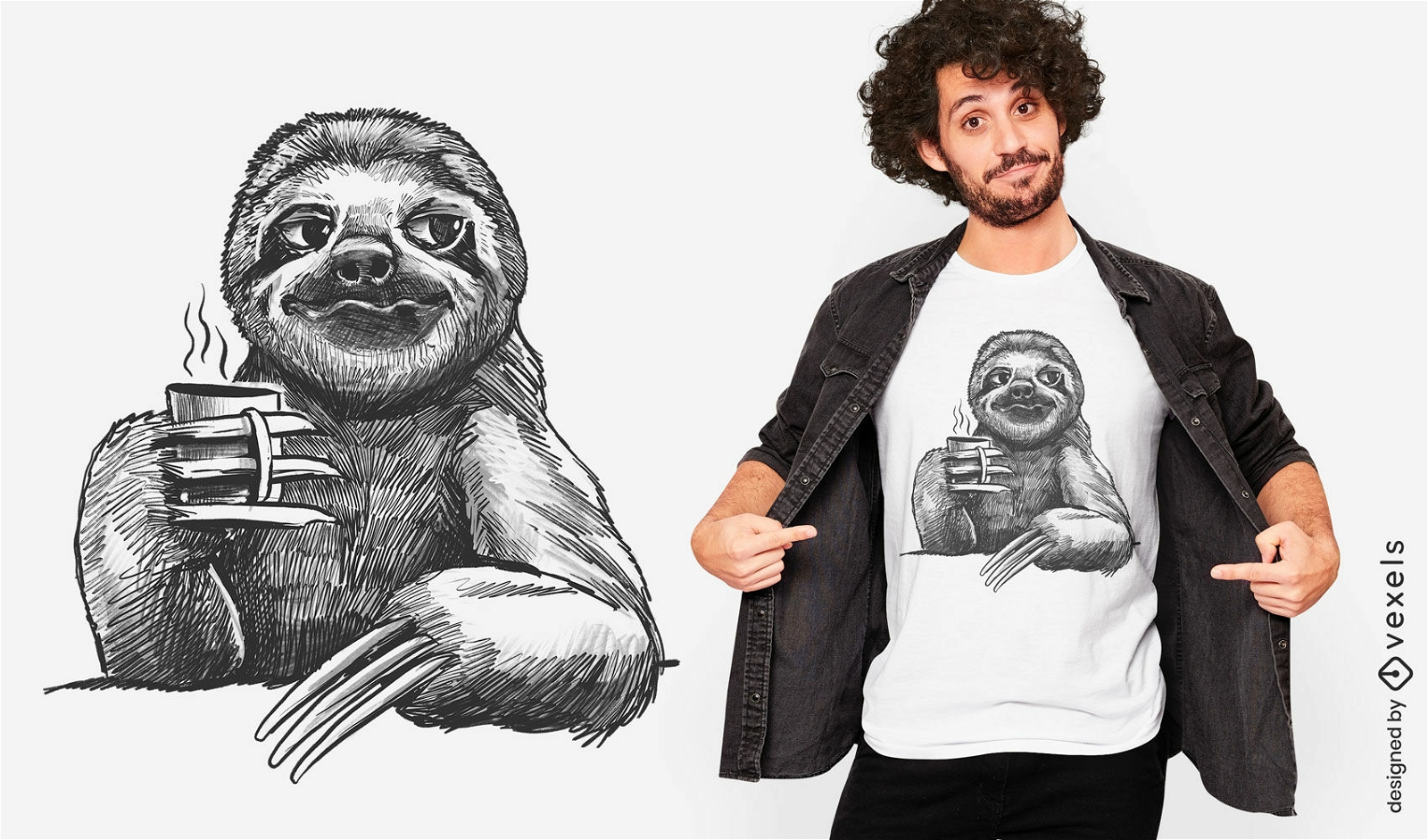 Sloth coffee hand drawn t-shirt design