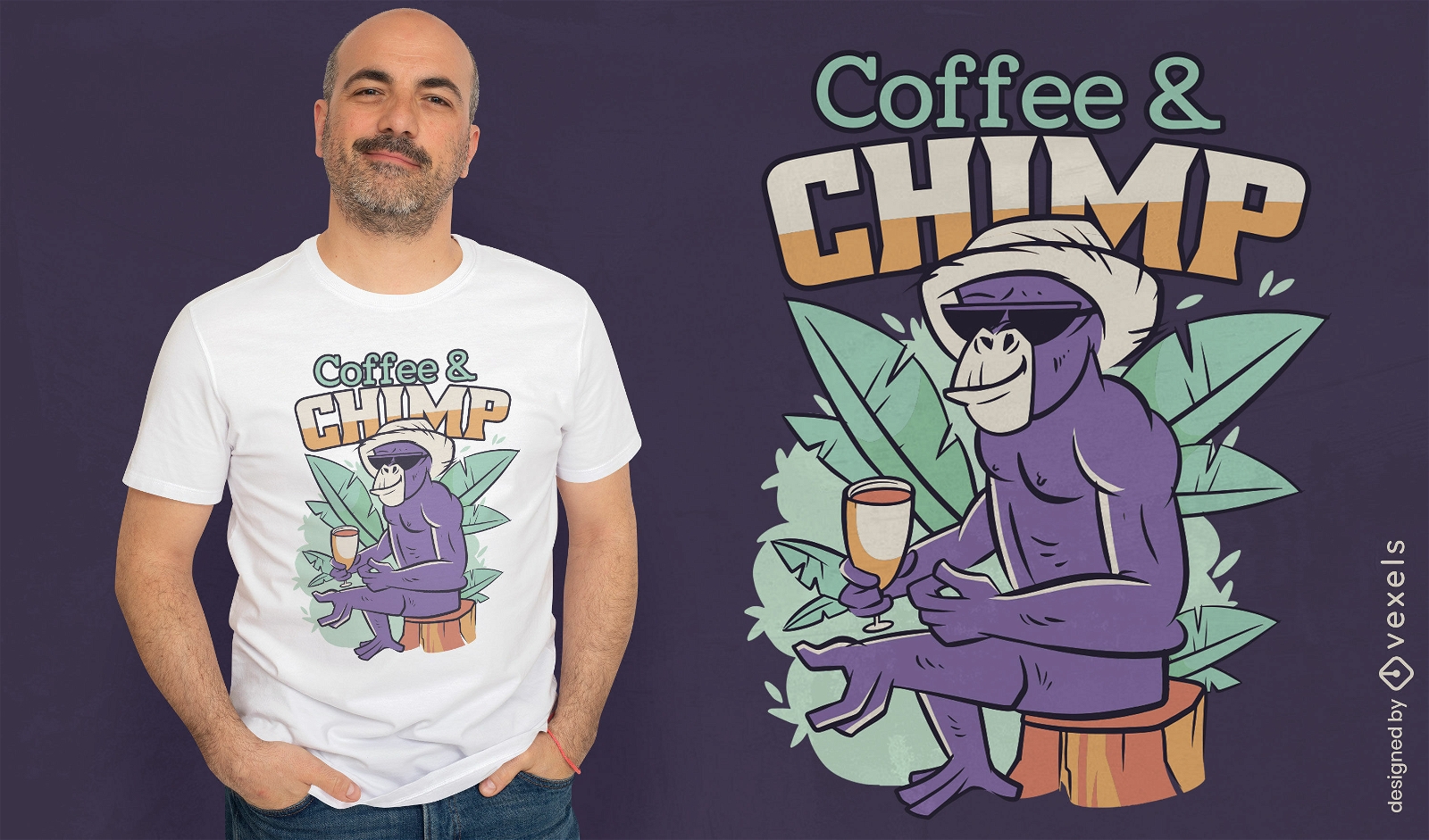 Design de camiseta de café e chimpanzé