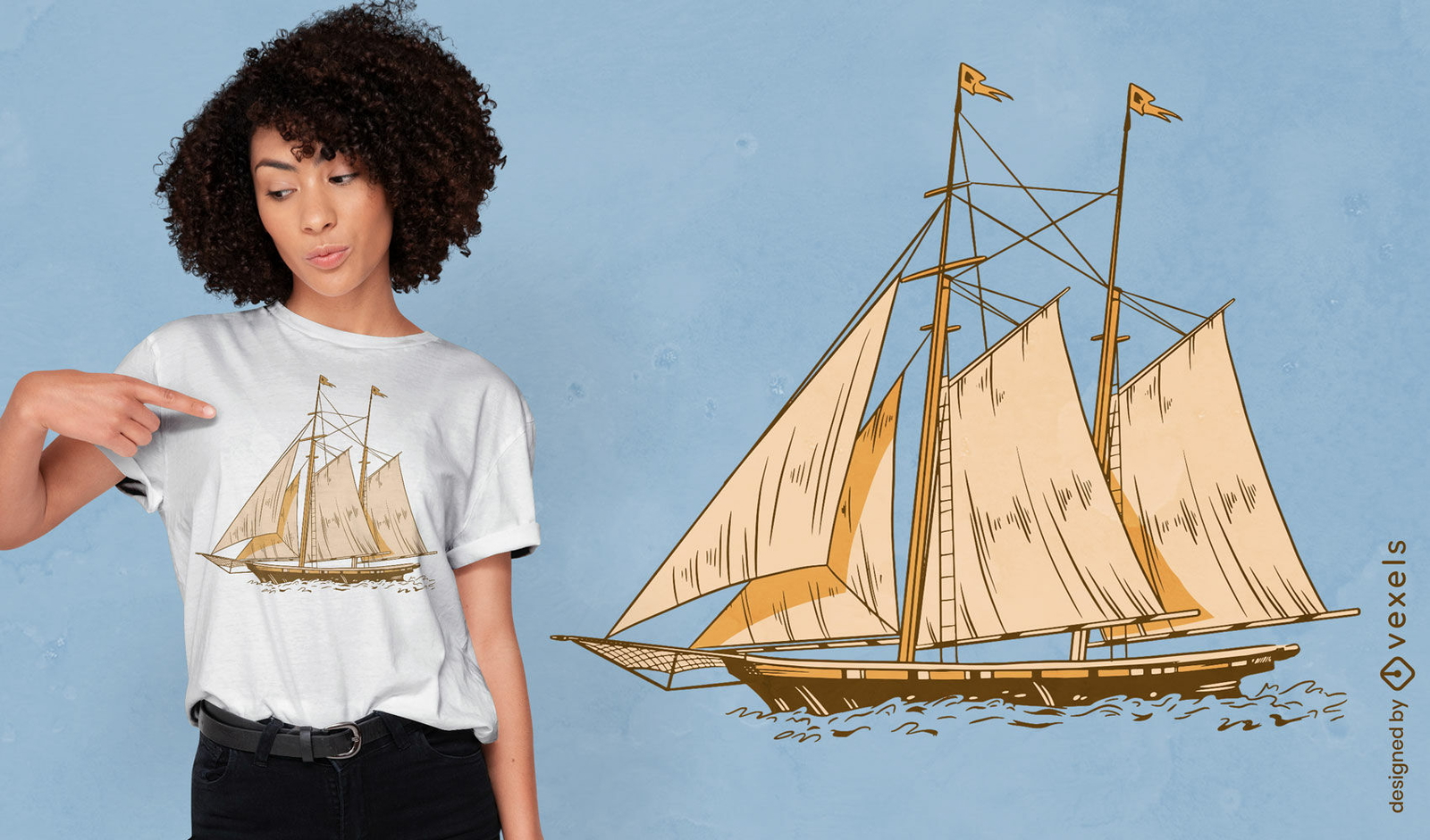 Diseño de camiseta de barco realista en el mar